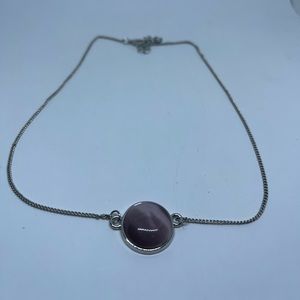 Silver and pink single stone necklace